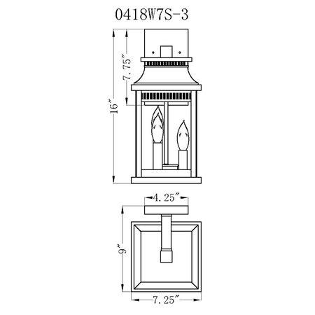 Cwi Lighting Milford 3 Light Outdoor Black Wall Lantern 0418W7S-3